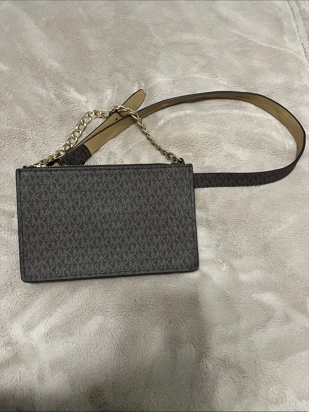 Michael Kors Dark Brown Signature Chain Strap Crossbody Belt Bag